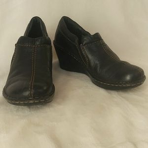 Born Black Leather Clogs Wedge---Size 7.5